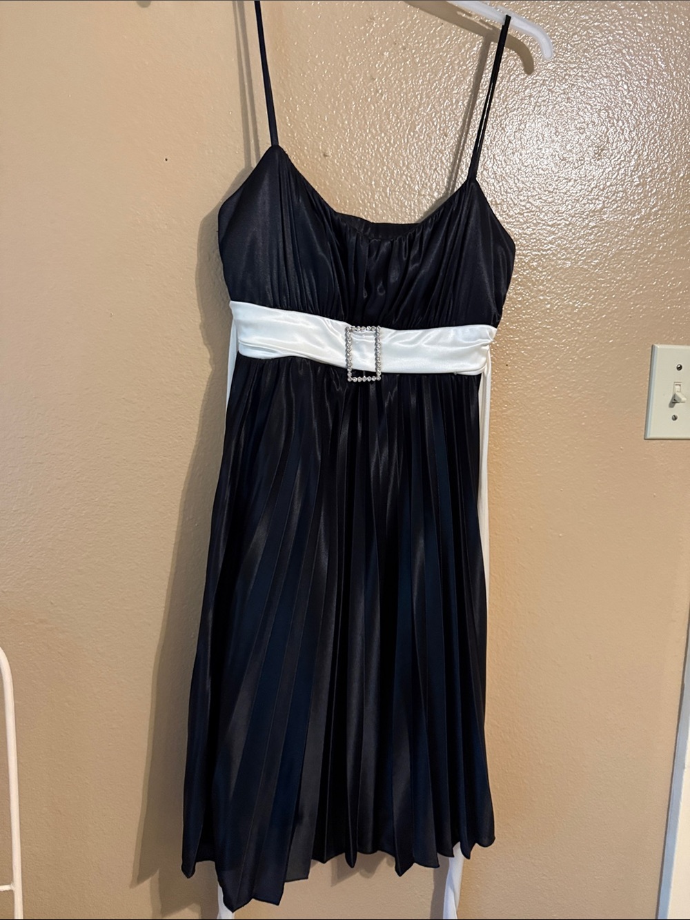 B. Smart Black Midi Dress with White Waist Sash
